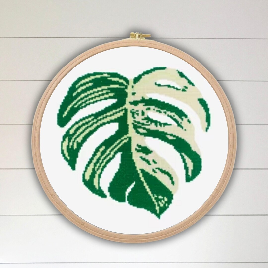 Monstera Cross Stitch Pattern Leaf Pattern Plant Embroidery Nature ...