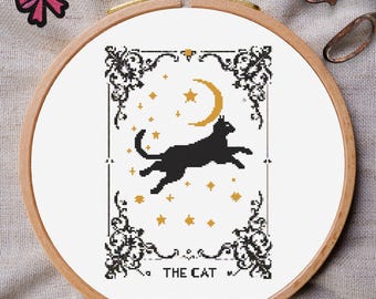 Gothic Katze Tarot Kreuzstichmuster: Gothic Mond Sterne (PDF Muster)