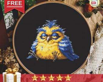 Witziges Vogel Kreuzstich Muster: Skurriles Stickmuster