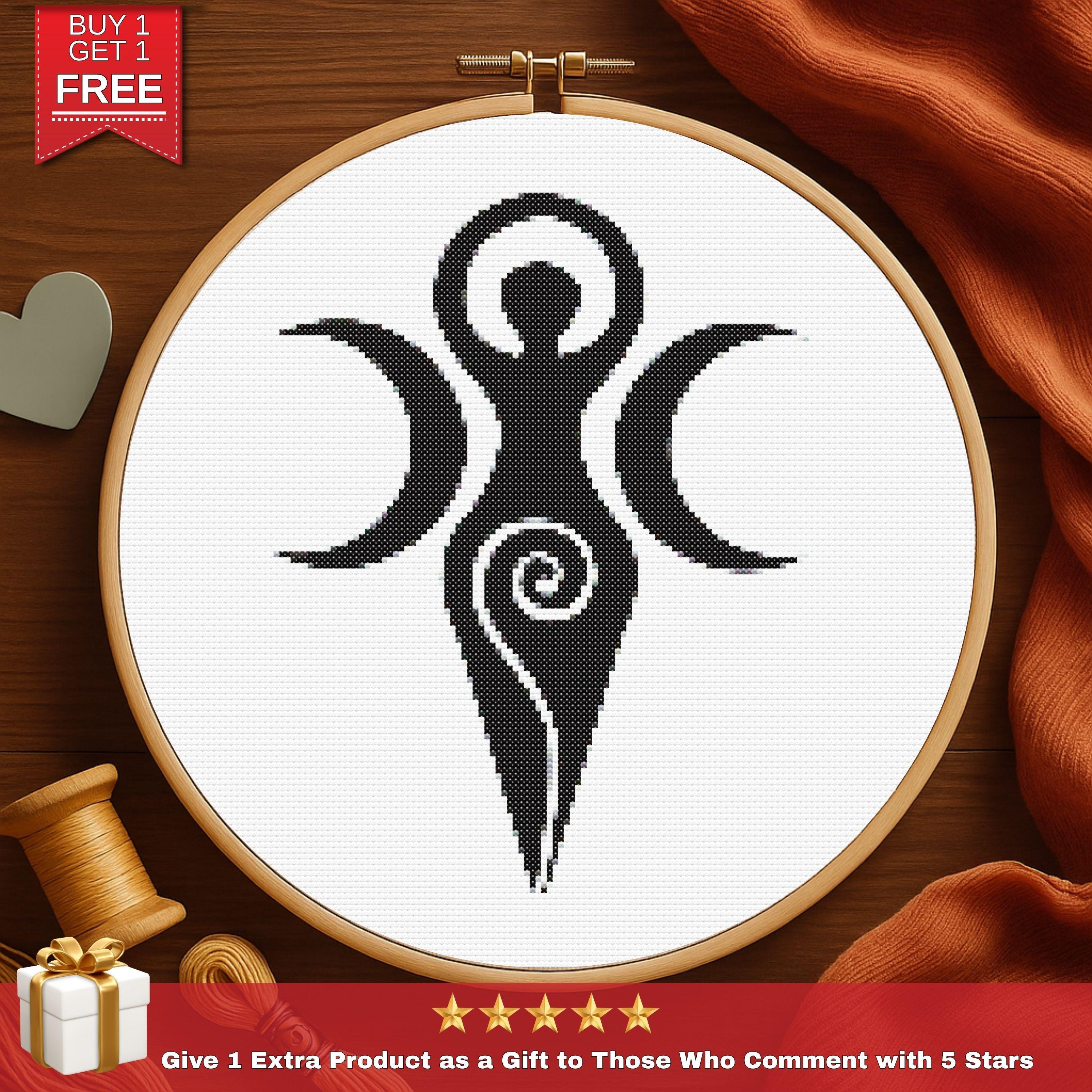 Triple Moon Goddess Cross Stitch Pattern, Wiccan Pagan Digital