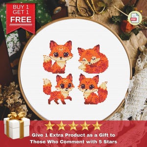 Cute Fox Cross Stitch Pattern PDF, Easy Animal Embroidery For Woodland Theme Decor, Winter Forest Counted Design