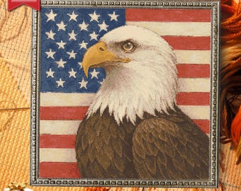 白頭鷲のクロスステッチパターン：愛国的なアメリカ国旗の刺繍（PDF