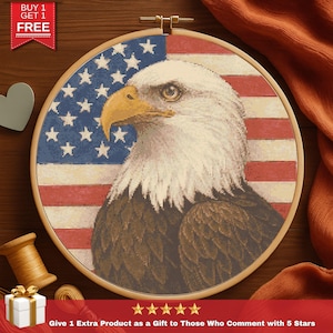 Weißkopfseeadler Kreuzstich Stickmuster, Amerikanische Flagge Stickmuster, USA 4.Juli Stickmuster, 4