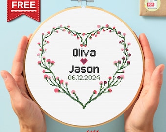 Patrón de punto de cruz personalizado para boda, muestrario moderno de aniversario (descarga digital en PDF)