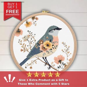 Winter Bird Cross Stitch Pattern: Cozy Floral Songbird Embroidery (PDF)