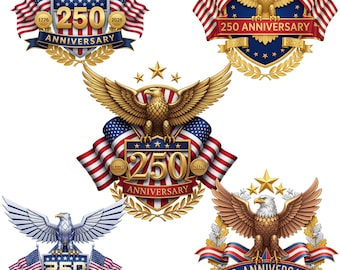 USA:s 250-årsjubileum PNG-paket 1776-2026 Eagle-märke (digital nedladdning)
