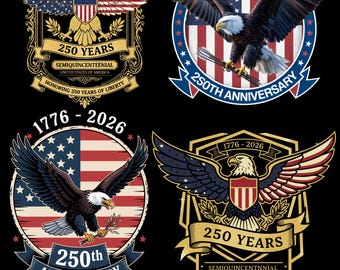 America 250th Anniversary PNG Bundle – 4 Patriotic Eagle Crest Designs, 1776–2026 Semiquincentennial