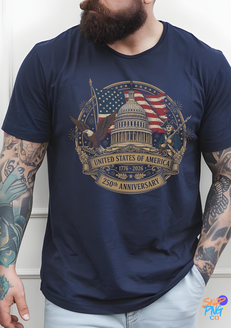Patriotiska USA 250-årsjubileum PNG-paket – Kapitolium, Frihetsklocka, Frihetsgudinnan, Örn bild 6