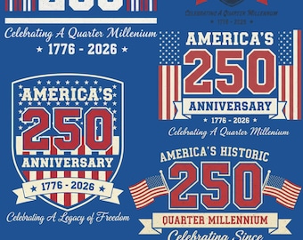 America 250th Anniversary PNG: Vintage Patriotic Badge Set (Digital Download)