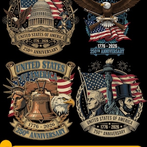 Patriotiska USA 250-årsjubileum PNG-paket – Kapitolium, Frihetsklocka, Frihetsgudinnan, Örn bild 1