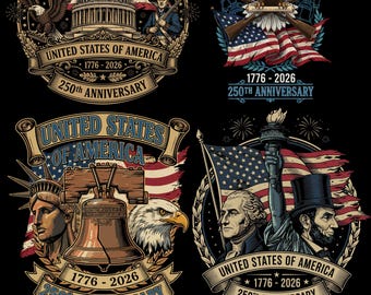 Patriotic USA 250th Anniversary PNG Bundle – Capitol, Liberty Bell, Statue of Liberty, Eagle