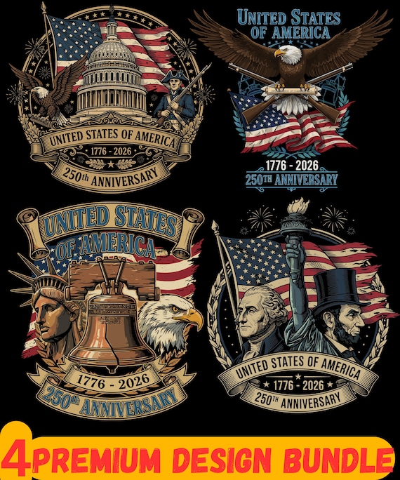 Patriotic USA 250th Anniversary PNG Bundle – Capitol, Liberty Bell, Statue of Liberty, Eagle