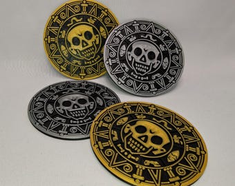 3D Printed Pirate Skull Coasters – Gothic Home Decor, Set of 4 | Nautical