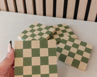 Checkered Coaster Set | Custom Colour Checkerboard Coasters | Retro Home Decor