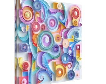 Whimsical Swirls, Paper Quilling Artwork of Abstract Curves and Shapes, Quilled Paper Design Canvas Print, #paperquilling