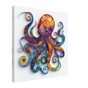 Vibrant Octopus, Paper Quilling Artwork of a Colorful Octopus, Quilled Paper Design Canvas Print, #paperquilling