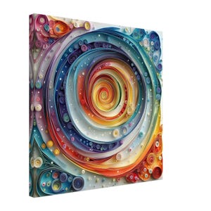 Cosmic Spiral, Paper Quilling Artwork of a Colorful Vortex, Quilled Paper Design Canvas Print, #paperquilling