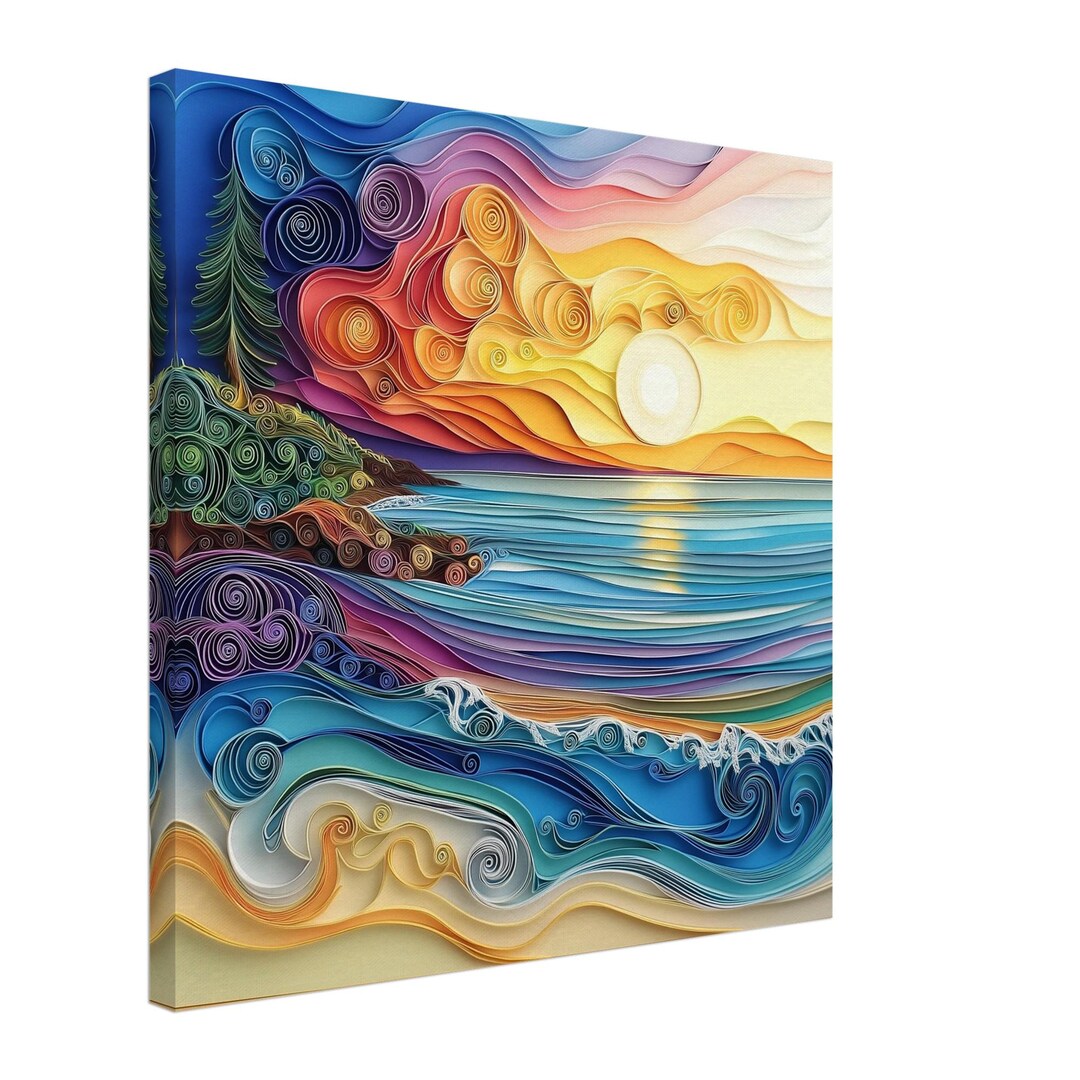 Ocean Sunset Bliss, Paper Quilling Artwork of a Vibrant Seaside Sunset, Quilled Paper Design Canvas Print, #paperquilling - Etsy Canada