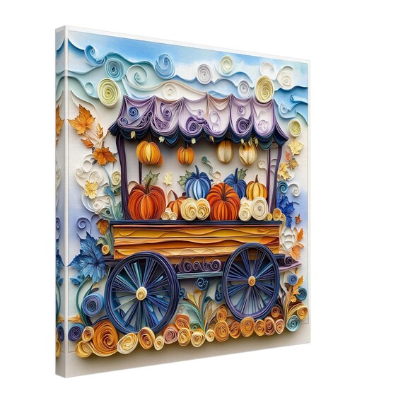 Pumpkin Cart, Paper Quilling Artwork of a Fall Pumpkin Cart With Autumn Leaves, Quilled Paper Design Canvas Print, #paperquilling - Etsy Canada