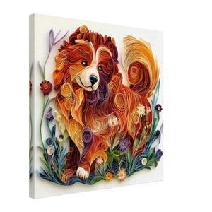 Floral Fluff, Paper Quilling Artwork of a Happy Dog, Quilled Paper Design Canvas Print, #paperquilling