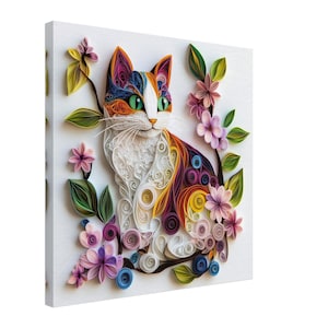 Floral Calico, Paper Quilling Art of Sweet Cat, Quilled Paper Design Canvas Print, #paperquilling