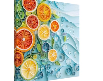 Delicias cítricas, obra de arte de naranjas y limones en quilling de papel, impresión en lienzo con diseño de papel en quilling, #paperquilling