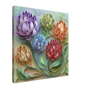 Colorful Blooms, Paper Quilling Artwork of Vibrant Flowers, Quilled Paper Design Canvas Print, #paperquilling
