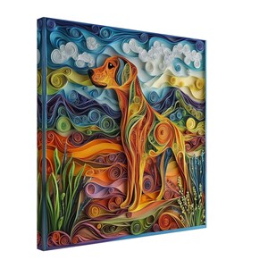 Mountain Vista Dog, Paper Quilling Art of Scenic Dog, Quilled Paper Design Canvas Print, #paperquilling