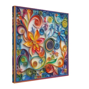 Vibrant Blossom, Paper Quilling Artwork of Colorful Flowers and Swirls, Quilled Paper Design Canvas Print, #paperquilling