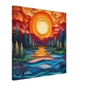 Sunset Serenity, Paper Quilling Artwork of a Scenic Landscape, Quilled Paper Design Canvas Print, #paperquilling