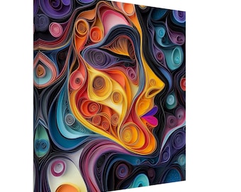 Dreamlike Profile, Paper Quilling Abstract Portrait, Quilled Paper Design Canvas Print, #paperquilling
