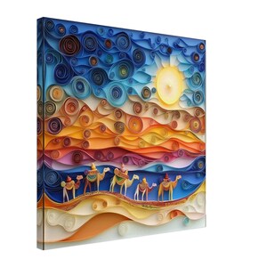 Carovana nel deserto, opera d'arte di cammelli in un paesaggio al tramonto con carta quilling, stampa su tela con disegno di carta quilling, #paperquilling