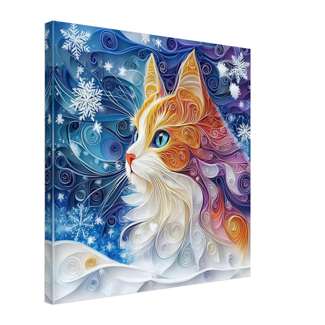 Winter Gaze, Paper Quilling Artwork of a Snowy Cat, Quilled Paper ...