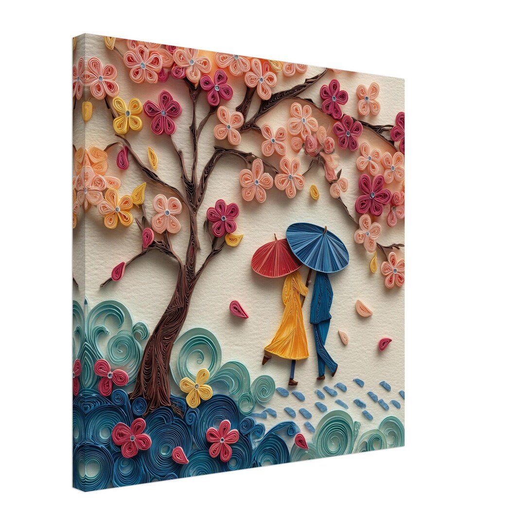 Cherry Blossom Rain, Paper Quilling Artwork of a Couple, Quilled Paper Design Canvas Print, #paperquilling - Etsy Canada
