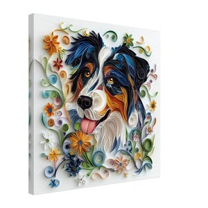 Joyful Aussie, Paper Quilling Artwork of a Happy Dog, Quilled Paper Design Canvas Print, #paperquilling