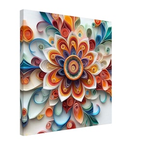 Radiant Floral Burst, Paper Quilling Artwork of a Colorful Flower, Quilled Paper Design Canvas Print, #paperquilling