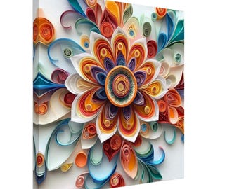 Éclat floral radieux, oeuvre d'art en papier quilling d'une fleur colorée, impression sur toile design en papier quilling, #paperquilling