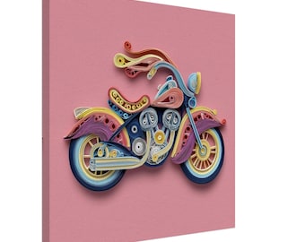 Cruiser of Colors, Paper Quilling Artwork of a Motorcycle, Quilled Paper Design Canvas Print, #paperquilling