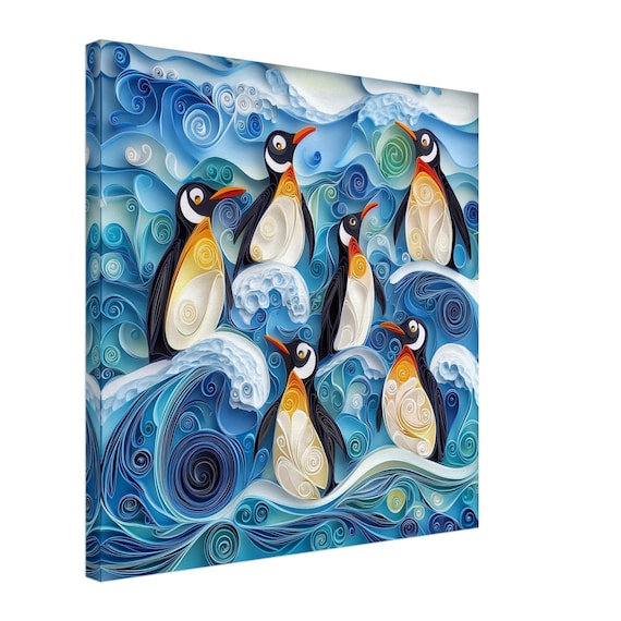Penguins in Ocean Waves, Paper Quilling Artwork of Penguins and Seaside, Quilled Paper Design Canvas Print, #paperquilling - Etsy Canada