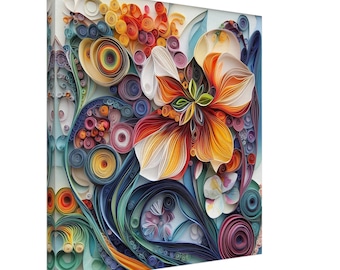 Floral Burst, Paper Quilling Artwork of Abstract Flowers, Quilled Paper Design Canvas Print, #paperquilling