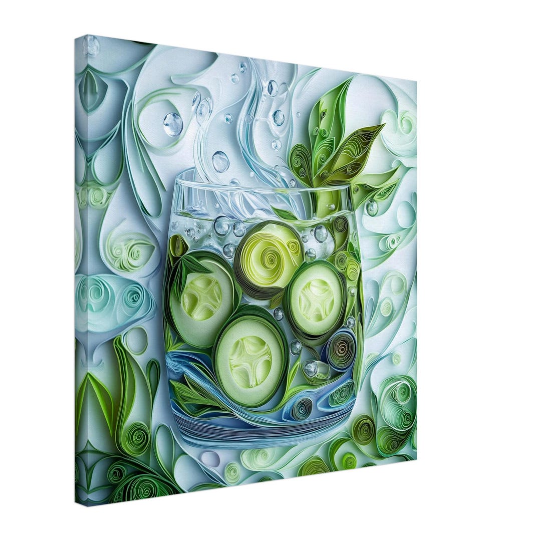 Refreshing Cucumber Water, Paper Quilling Artwork of Cucumber Slices in Water, Quilled Paper Design Canvas Print, #paperquilling - Etsy Canada