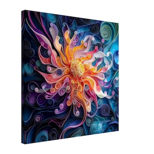 Vibrant Flower Bloom, Paper Quilling Artwork of a Colorful Flower, Quilled Paper Design Canvas Print, #paperquilling