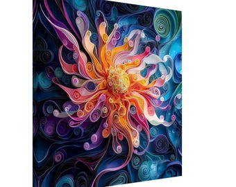 Vibrant Flower Bloom, Paper Quilling Artwork of a Colorful Flower, Quilled Paper Design Canvas Print, #paperquilling