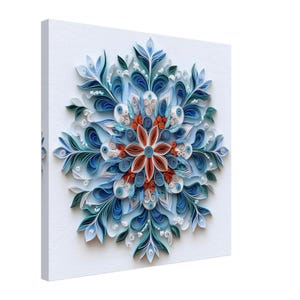 Armonia floreale, opera d'arte di quilling di mandala di fiori blu e arancioni, stampa su tela con disegno di carta quilling, #paperquilling
