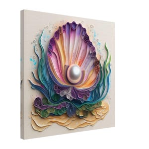 Pearl in Oyster Shell, Paper Quilling Artwork of a Pearl and Ocean Life, Quilled Paper Design Canvas Print, #paperquilling