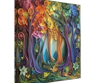 Colorful Autumn Forest, Paper Quilling Artwork of Vibrant Trees and Nature, Quilled Paper Design Canvas Print, #paperquilling