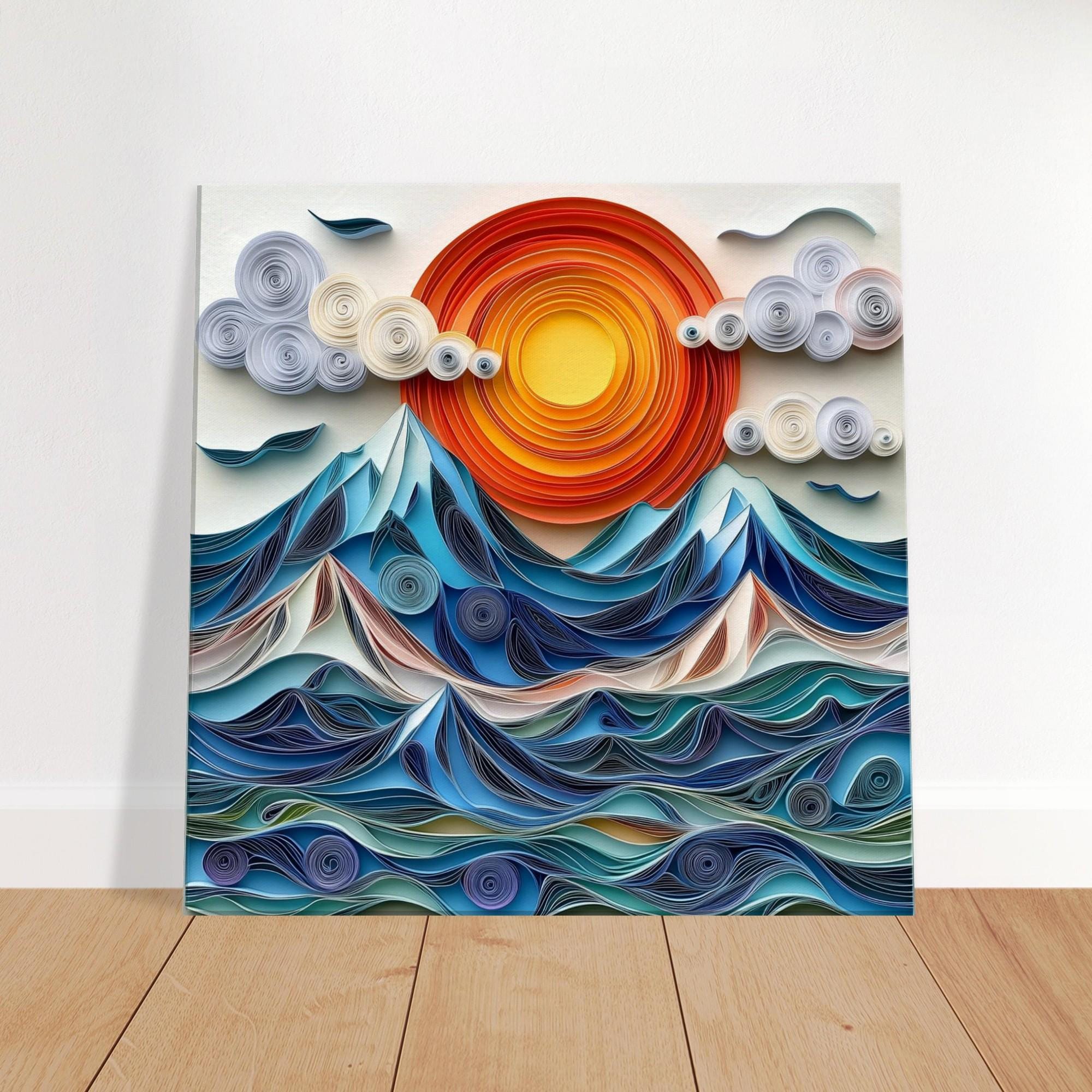 Mountain Sunset, Paper Quilling Artwork of a Sunset Over the Sea
