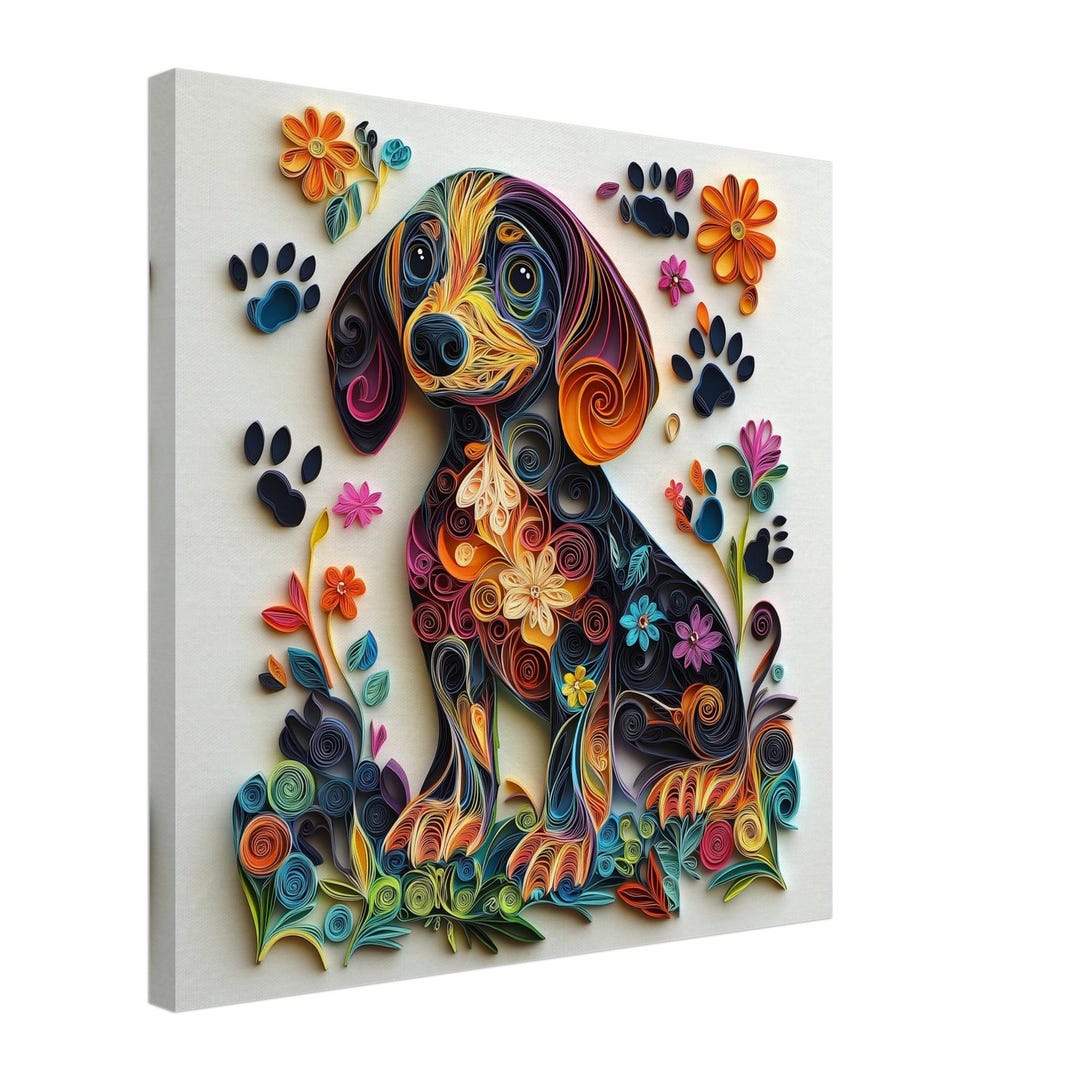 Floral Dachshund, Paper Quilling Art of Happy Dog, Quilled Paper Design Canvas Print, #paperquilling - Etsy Canada