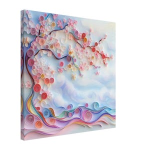 Blühender Frühling, Papier Quilling eines Kirschbaums, Quilled Paper Design Canvas Print, #paperquilling