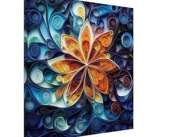 Vibrant Floral Blossom, Paper Quilling Artwork of a Blooming Flower, Quilled Paper Design Canvas Print, #paperquilling